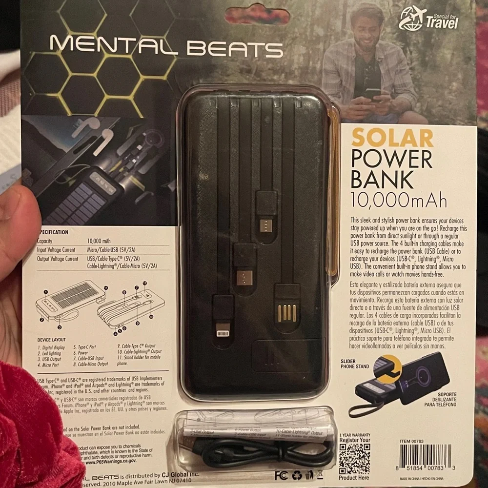 Mental Beats Black Solar Power Bank 10000mAh